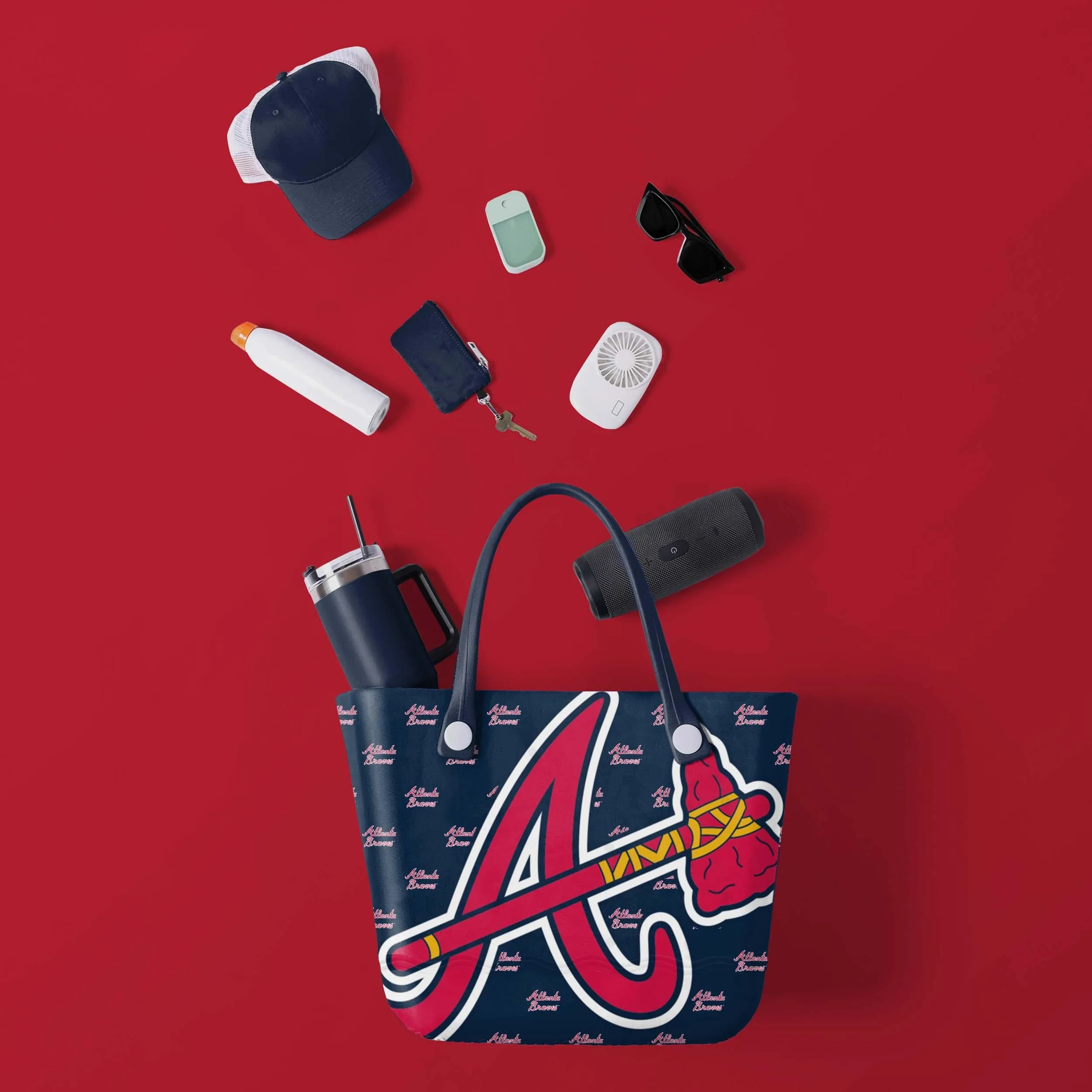 Atlanta Braves Big Logo Mini Print Tailgate Tote Bag