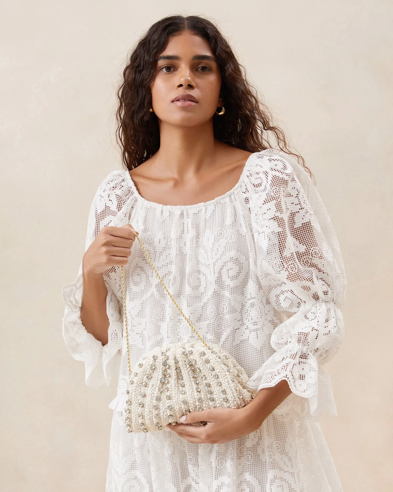 Bailey White/Crystal Dome Clutch
