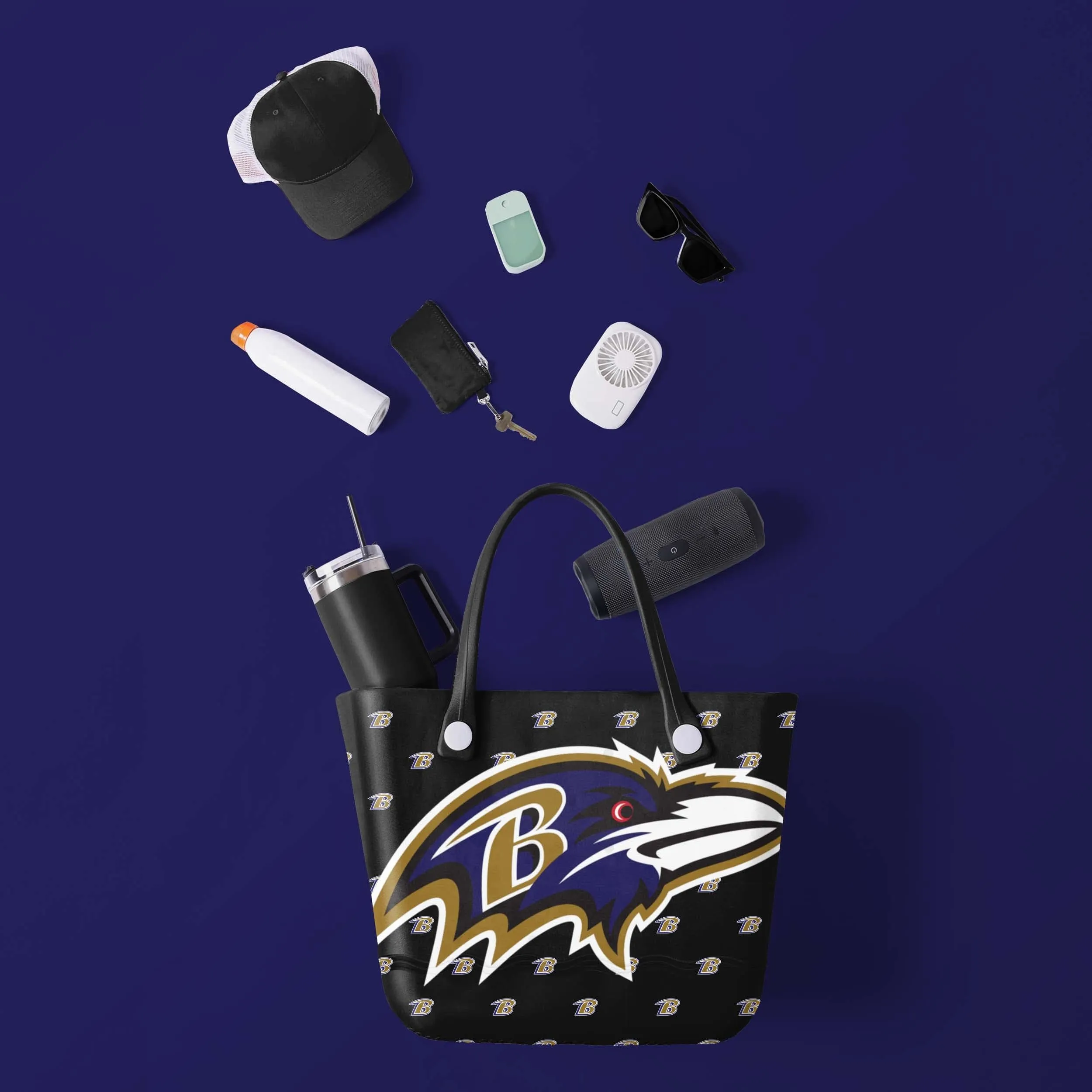 Baltimore Ravens NFL Big Logo Mini Print Tailgate Tote Bag (PREORDER - SHIPS LATE JUNE)