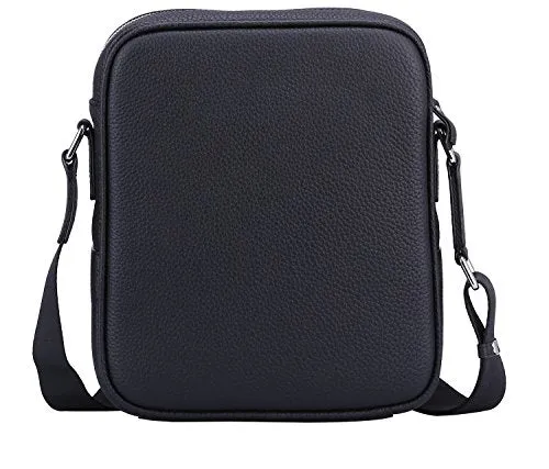 Banuce Small Black Cowhide Leather Messenger Bag for Men Shoulder Crossbody Purse for iPad