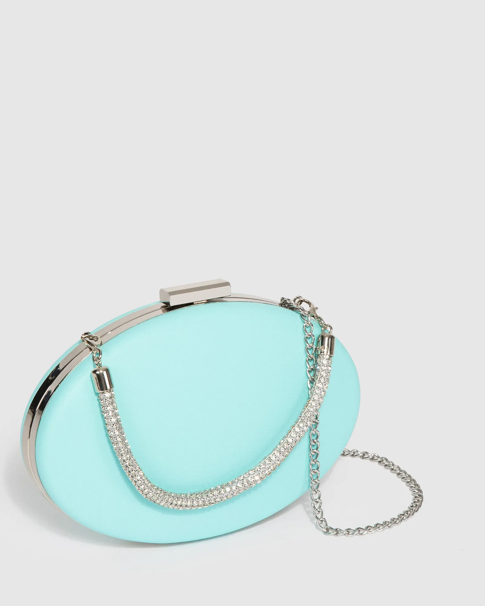 Blue Carmen Crystal Handle Clutch Bag