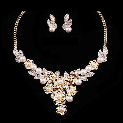 Bridal Wedding Jewelry Crystal Rhinestone Sparkling Bouquet Necklace J524 Gold