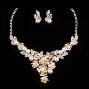 Bridal Wedding Jewelry Crystal Rhinestone Sparkling Bouquet Necklace J524 Gold