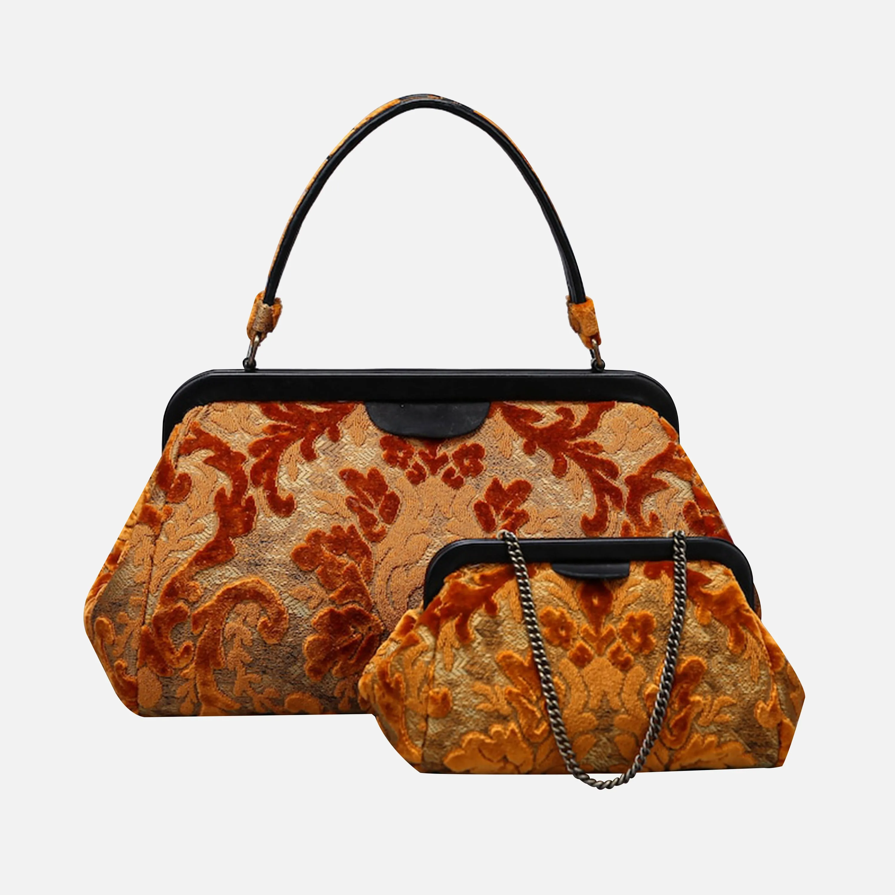 Burnout Velvet Orange Top Handle Purse