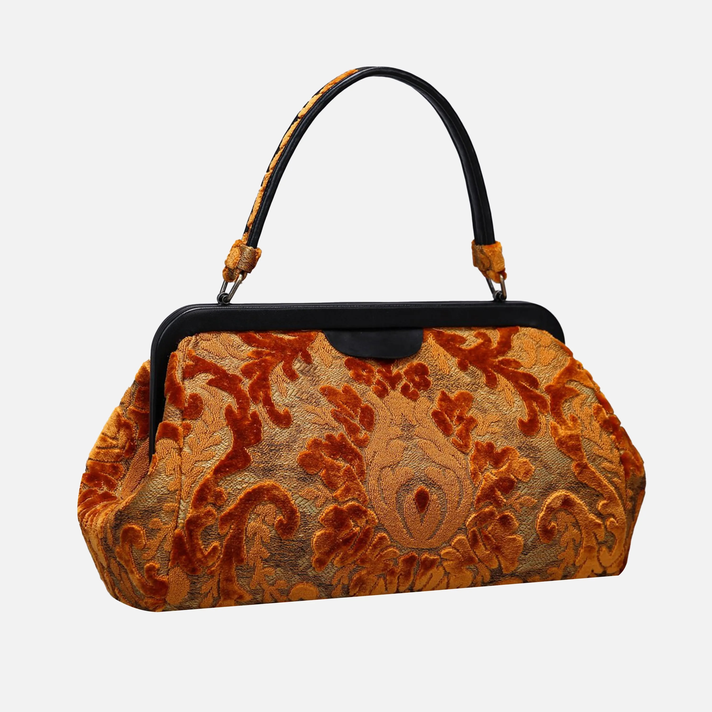 Burnout Velvet Orange Top Handle Purse