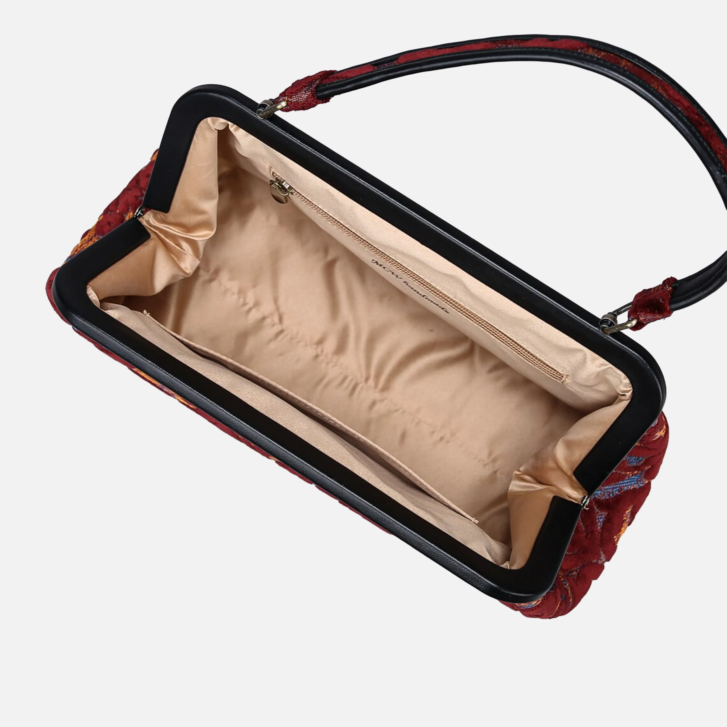 Burnout Velvet Wine Top Handle Purse