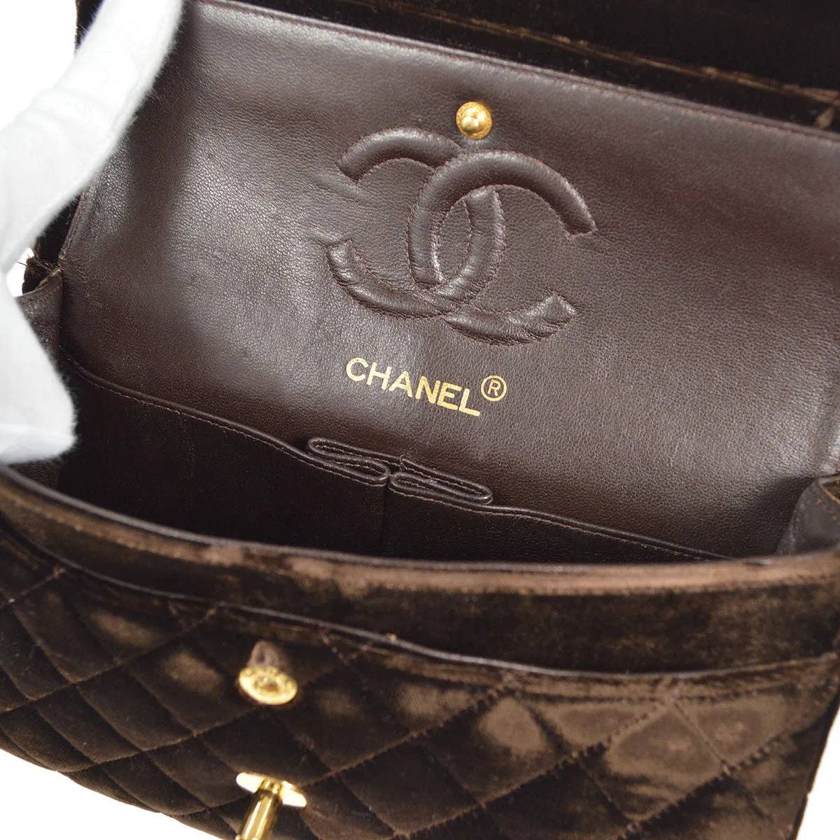 CHANEL * 1994-1996 Classic Double Flap Small Brown Velvet 56387