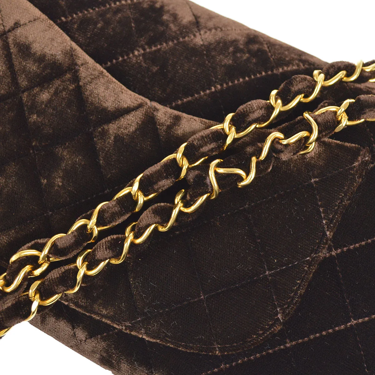 CHANEL * 1994-1996 Classic Double Flap Small Brown Velvet 56387