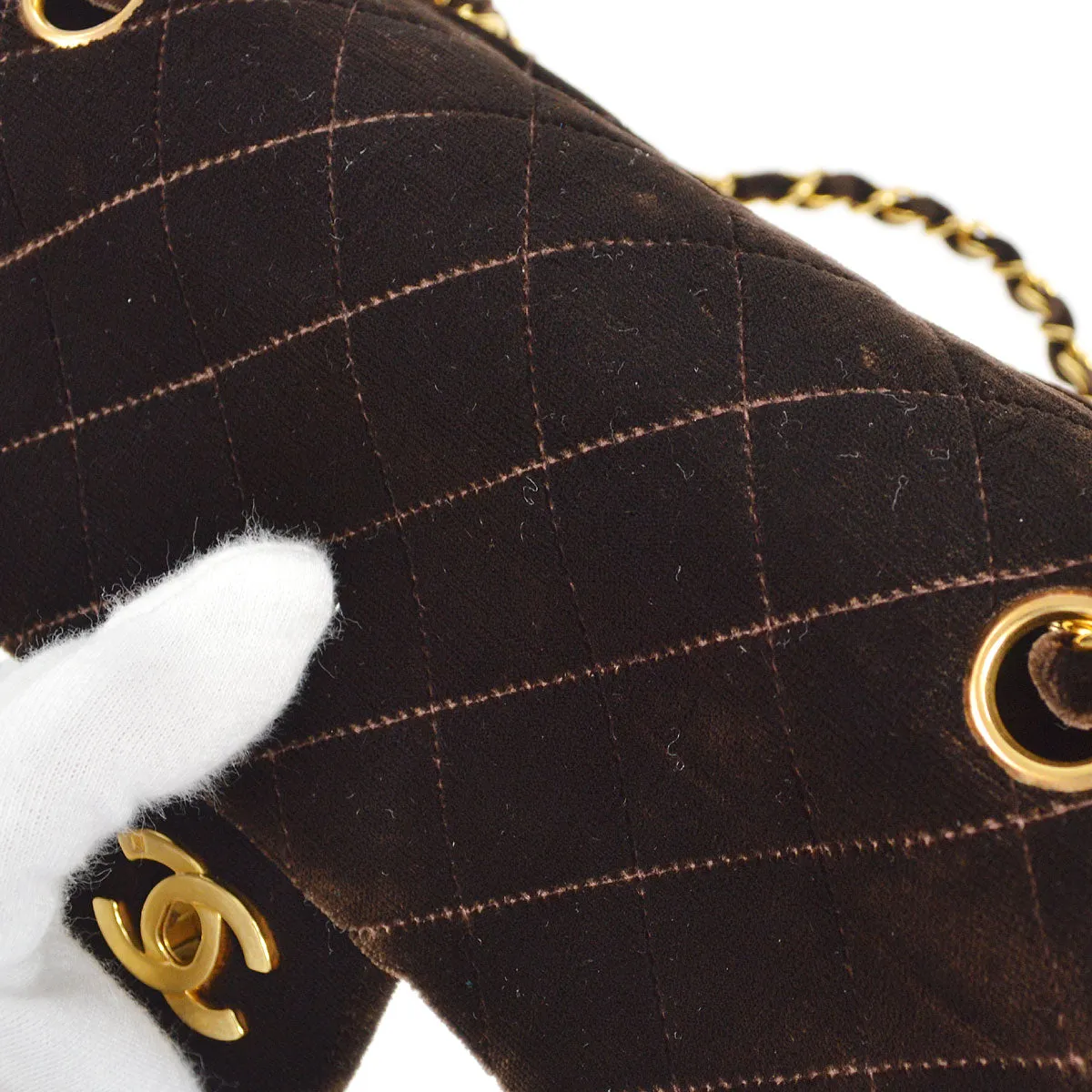 CHANEL * 1994-1996 Classic Double Flap Small Brown Velvet 56387