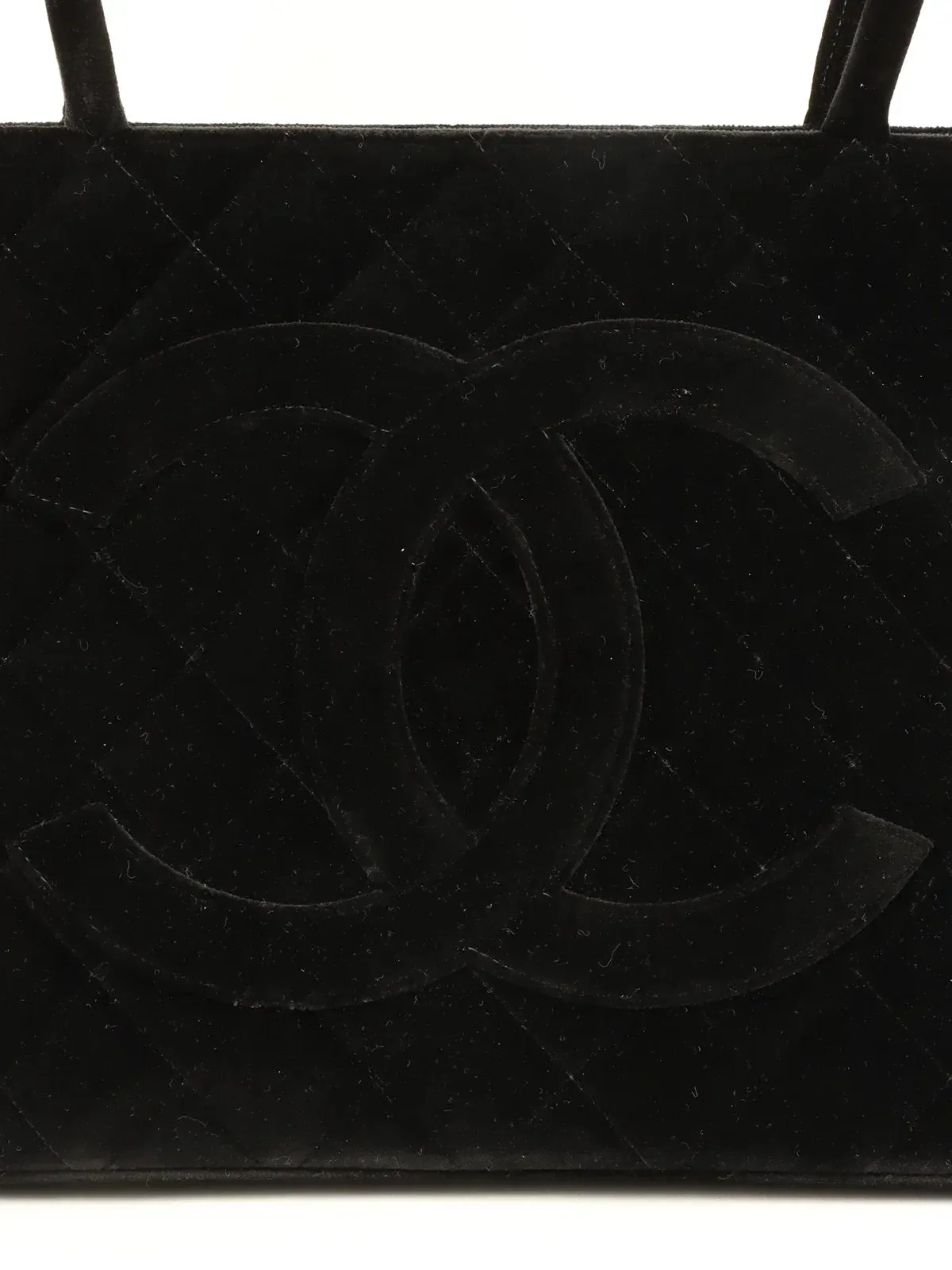 CHANEL Around 1998 Made Velvet Cc Mark Stitch Revival Tote Bag Black