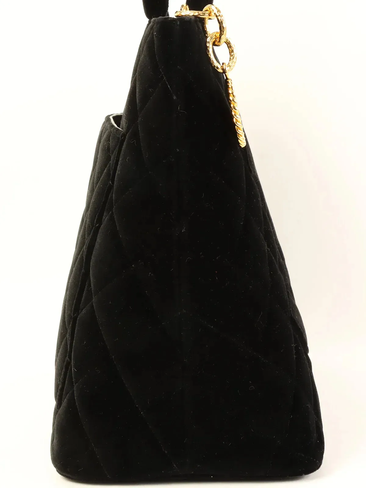 CHANEL Around 1998 Made Velvet Cc Mark Stitch Revival Tote Bag Black