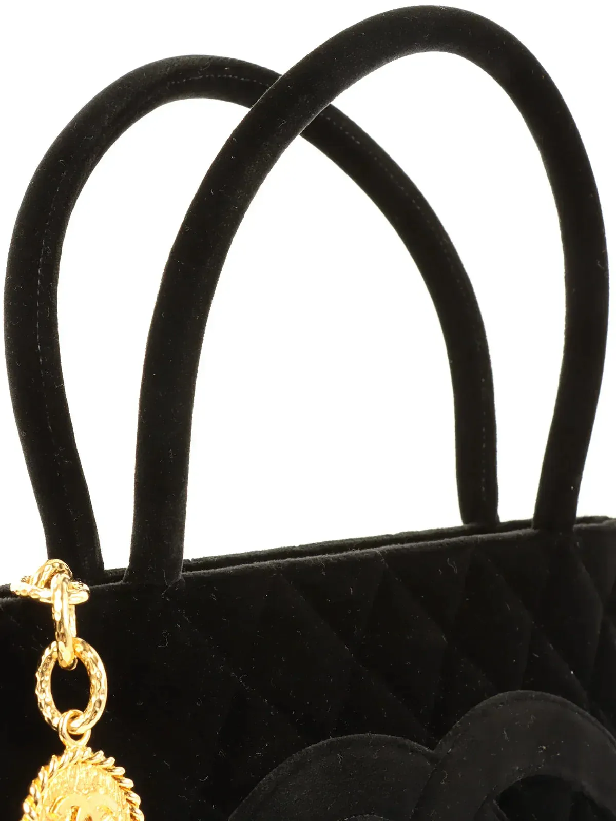 CHANEL Around 1998 Made Velvet Cc Mark Stitch Revival Tote Bag Black