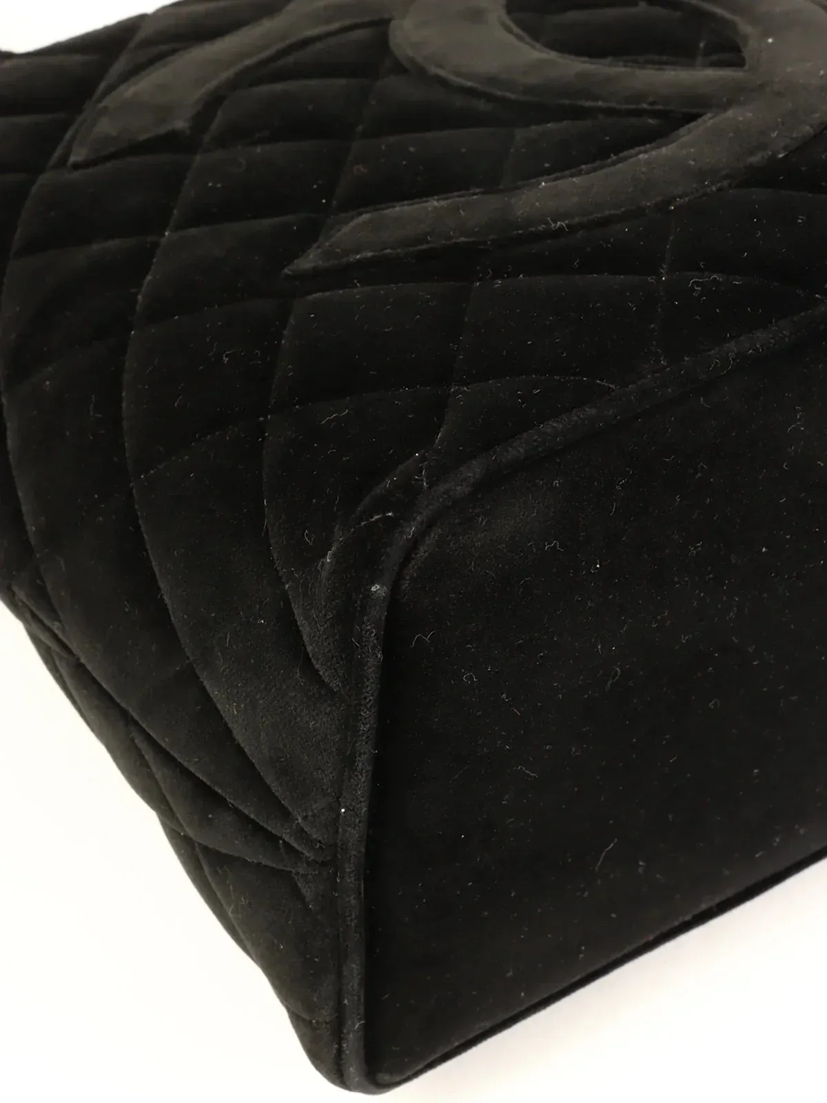 CHANEL Around 1998 Made Velvet Cc Mark Stitch Revival Tote Bag Black