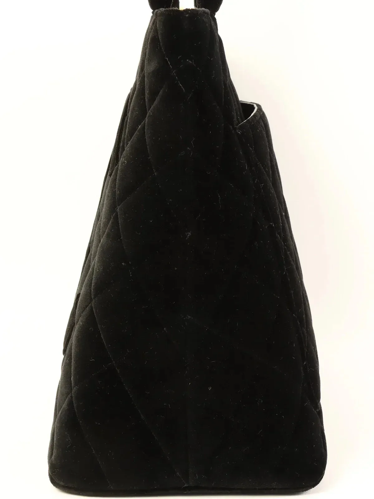 CHANEL Around 1998 Made Velvet Cc Mark Stitch Revival Tote Bag Black