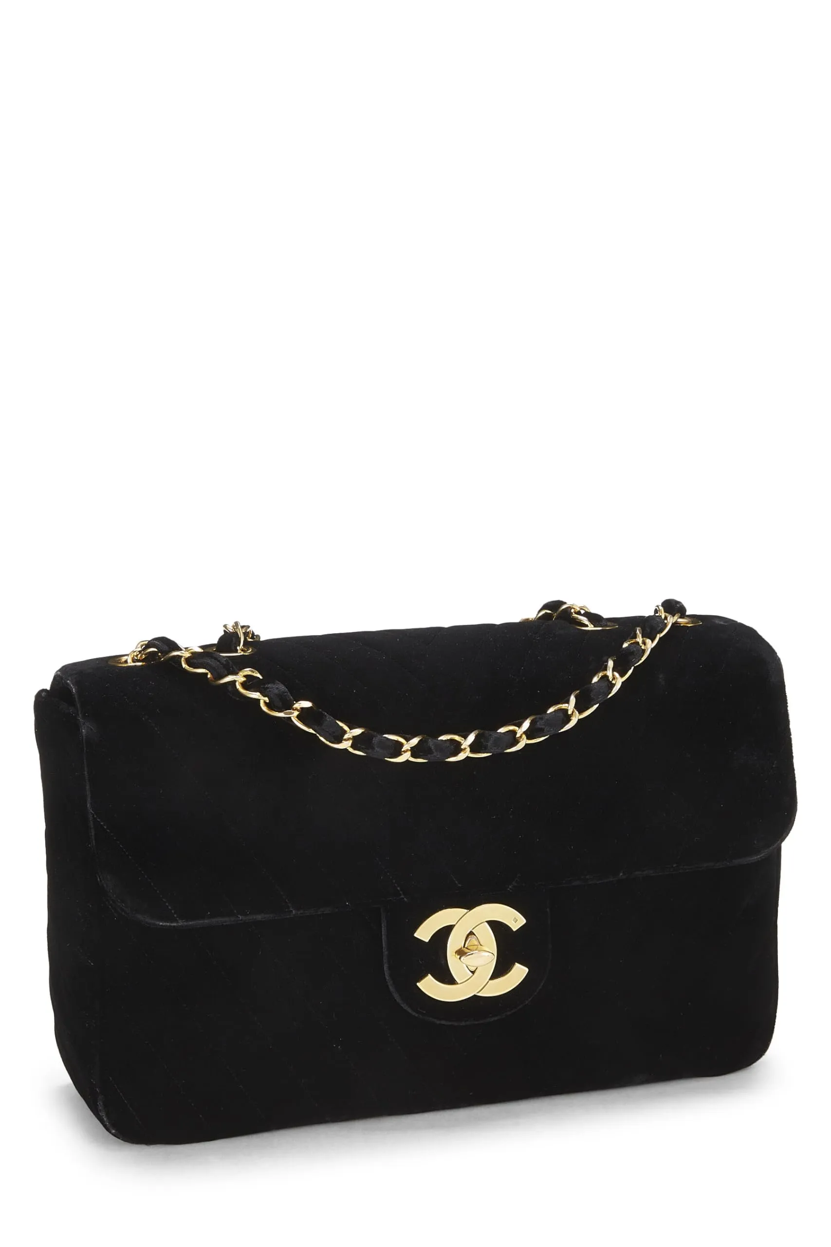 Chanel,  Black Velvet Chevron Flap Maxi, Black