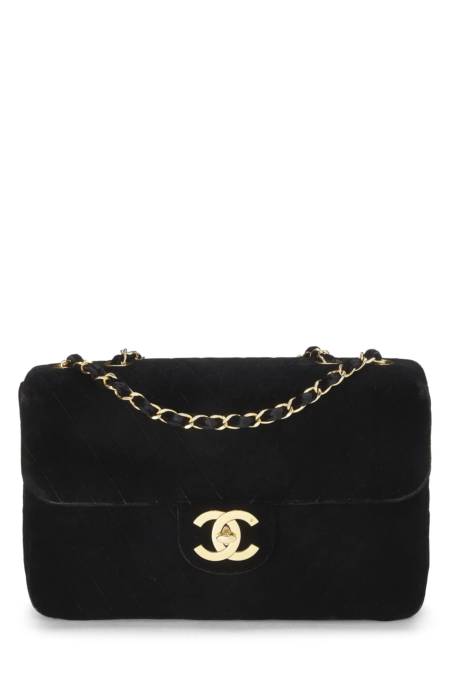 Chanel,  Black Velvet Chevron Flap Maxi, Black