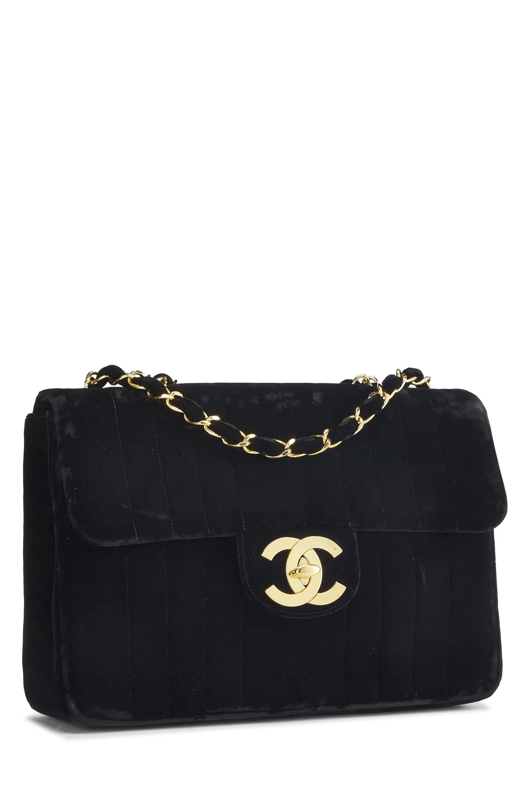 Chanel,  Black Vertical Velvet Half Flap Jumbo, Black