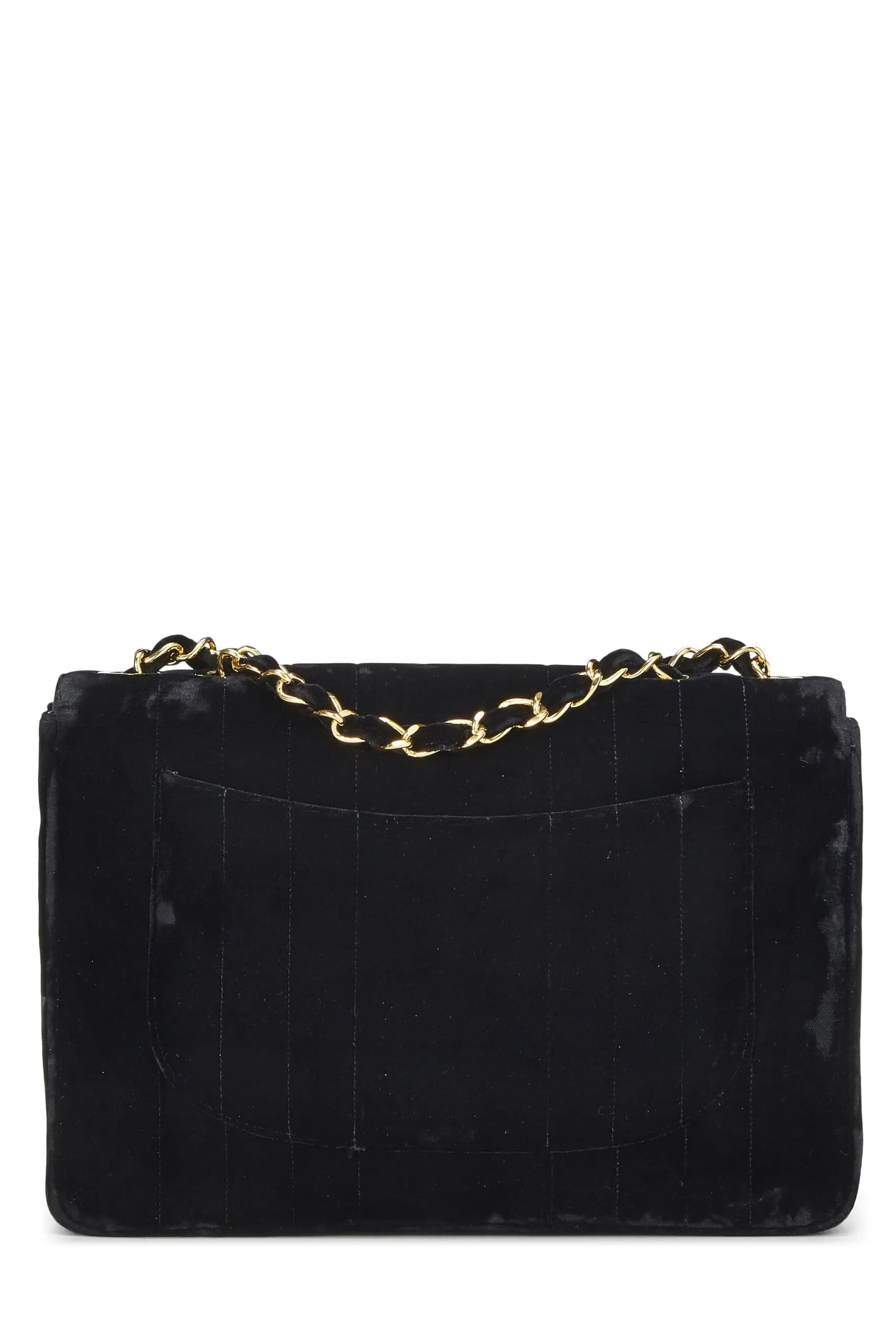 Chanel,  Black Vertical Velvet Half Flap Jumbo, Black