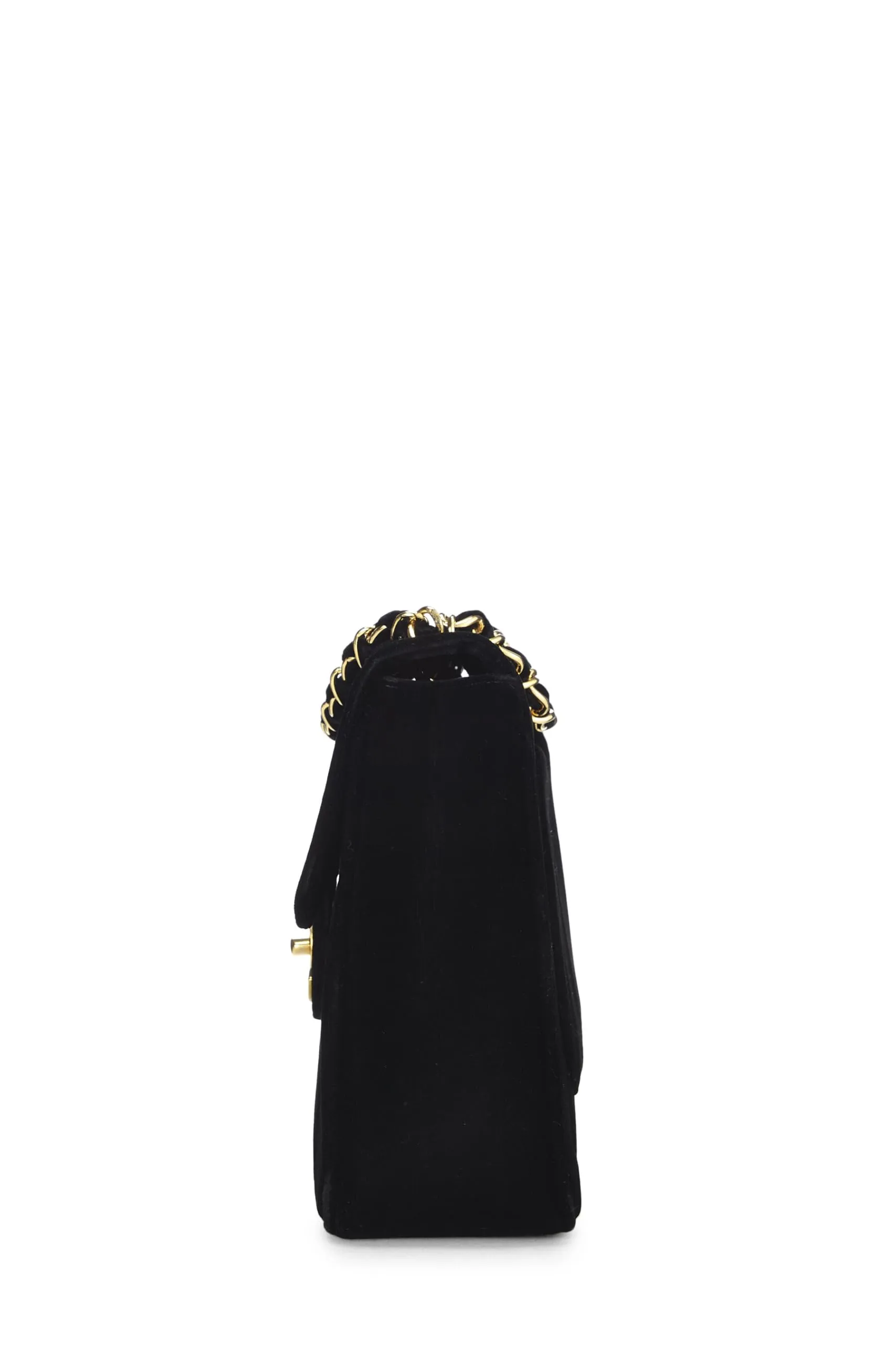 Chanel,  Black Vertical Velvet Half Flap Jumbo, Black