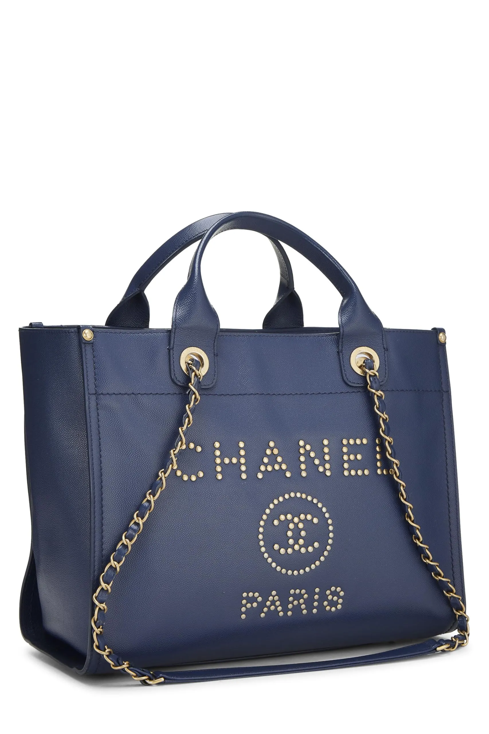 Chanel,  Blue Caviar Studded Deauville Shopping Tote Medium, Blue