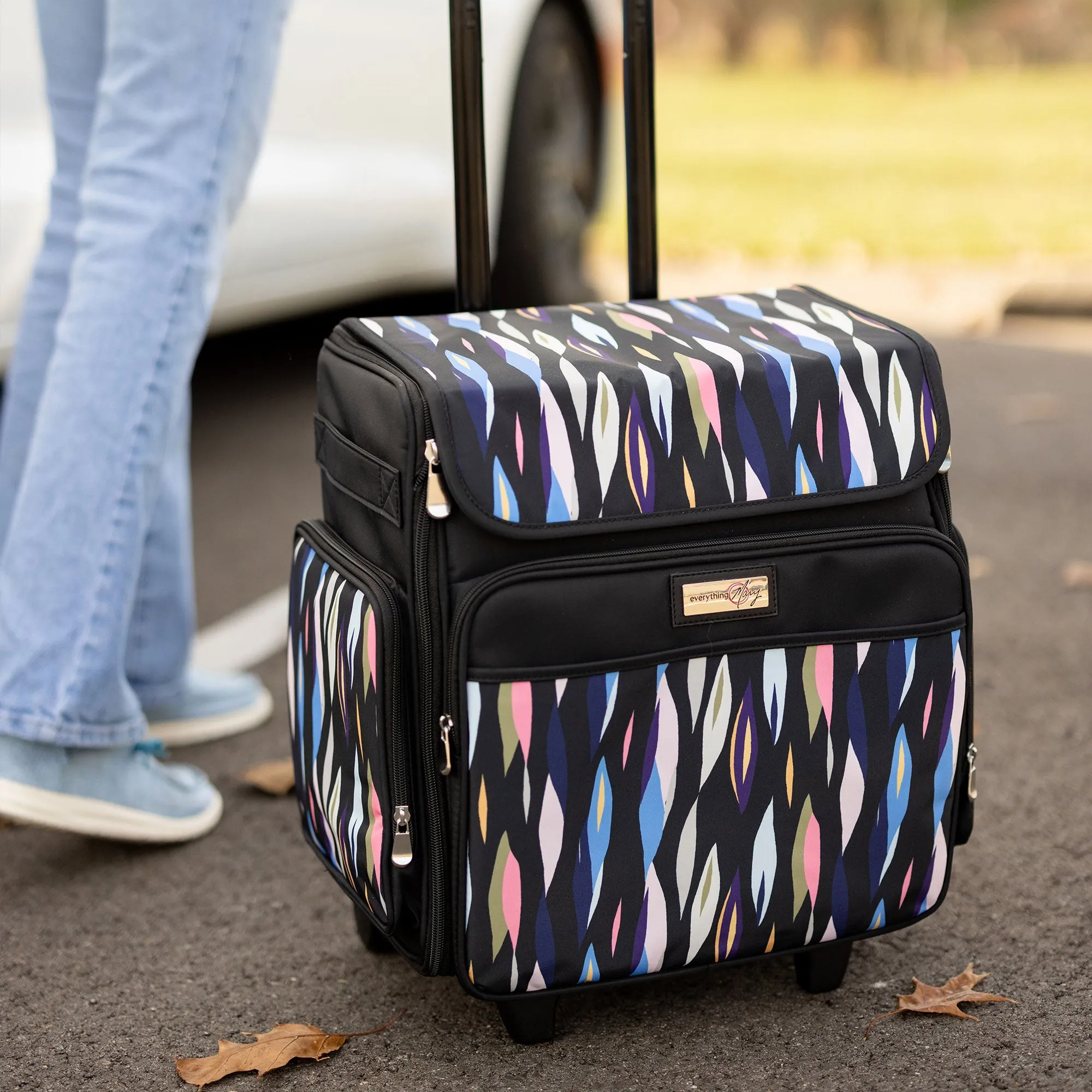 Collapsible Rolling Scrapbook & Featherweight Case, Black Abstract Stripes