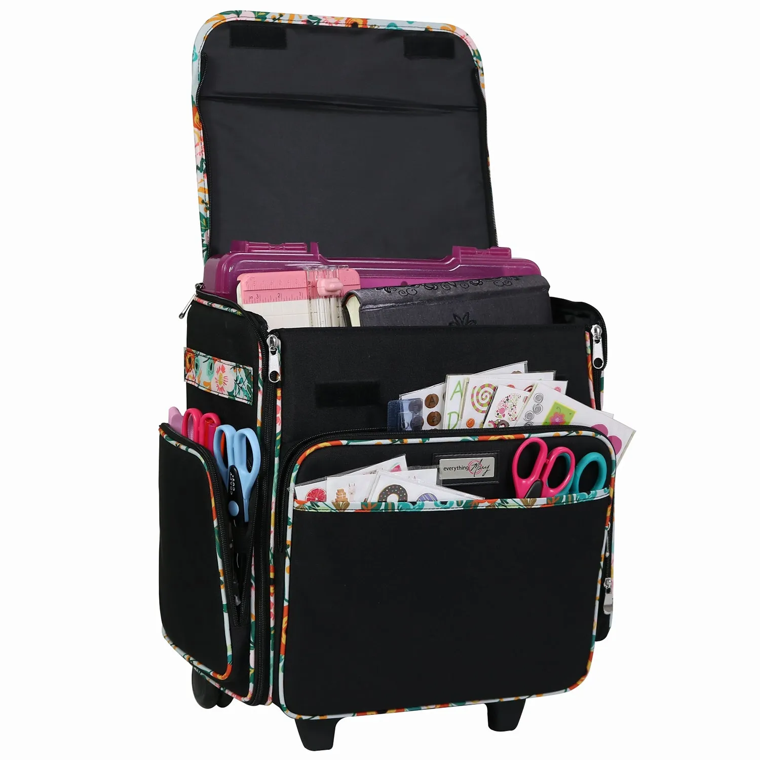 Collapsible Rolling Scrapbook & Featherweight Case, Black & Floral