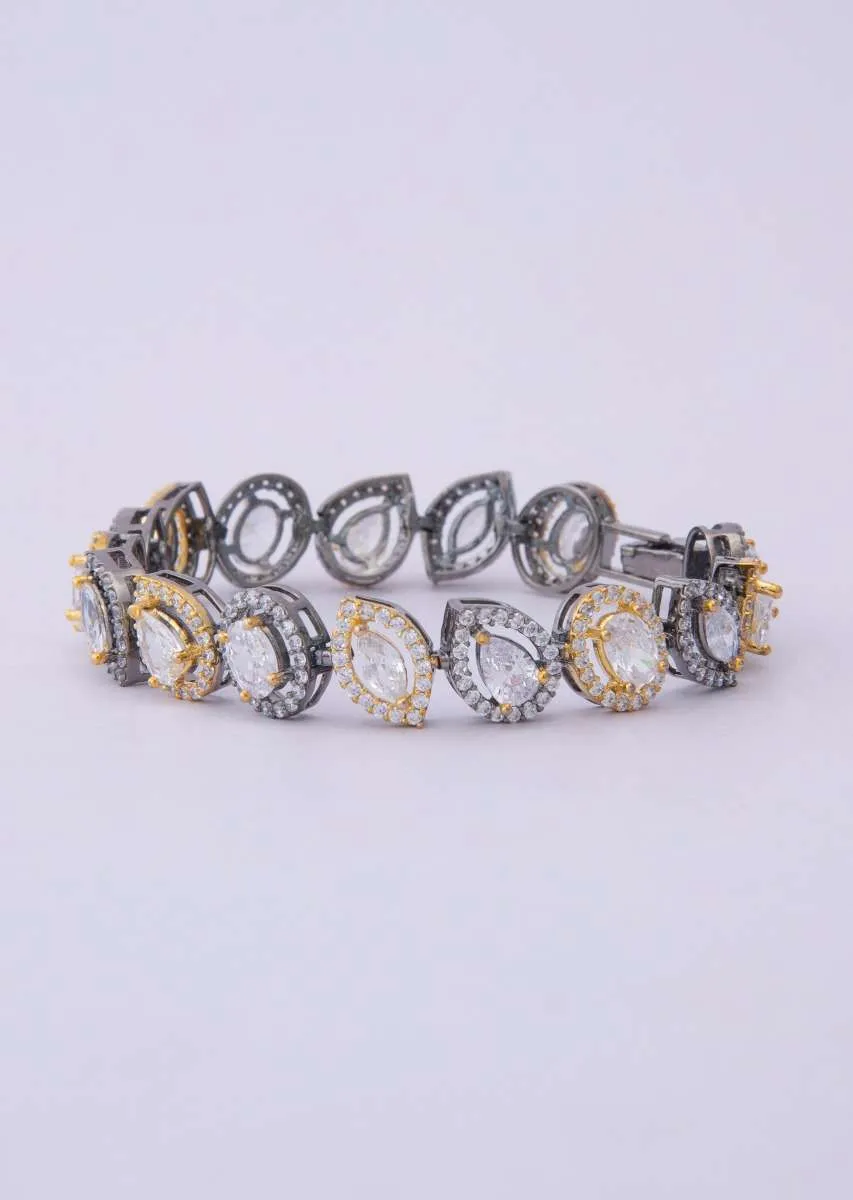 Diamond And Crystal Studded Bracelet In Marquise , Oval And Tear Drop Shape Online - Kalki Fashion