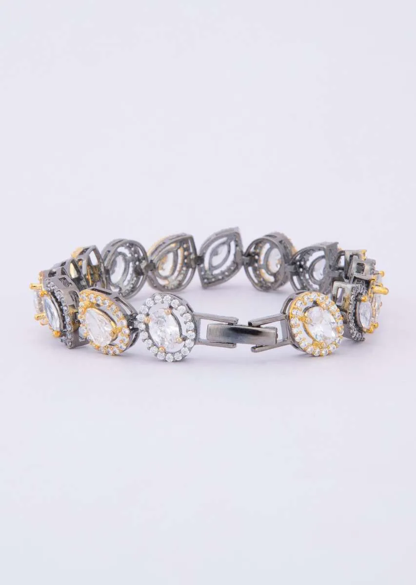 Diamond And Crystal Studded Bracelet In Marquise , Oval And Tear Drop Shape Online - Kalki Fashion