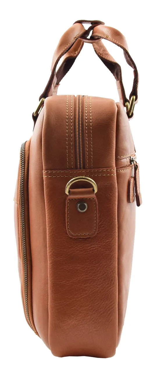 DR279 Men's Briefcase Genuine Soft Leather Laptop Bag Tan