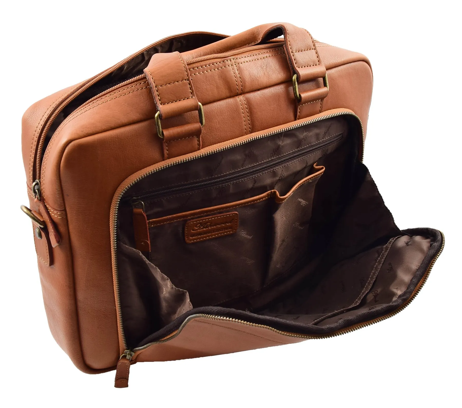 DR279 Men's Briefcase Genuine Soft Leather Laptop Bag Tan