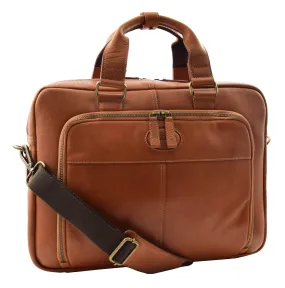 DR279 Men's Briefcase Genuine Soft Leather Laptop Bag Tan