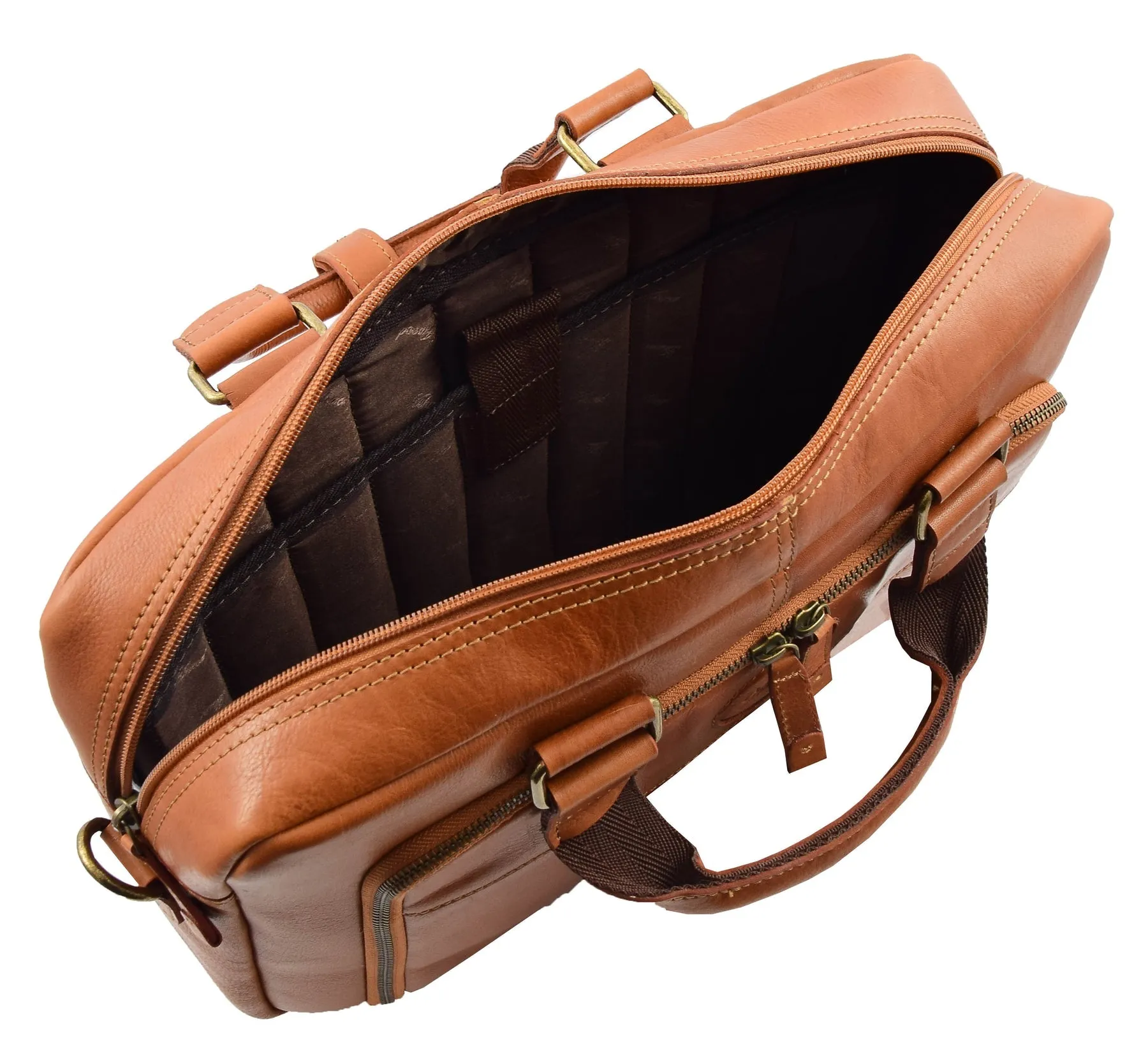 DR279 Men's Briefcase Genuine Soft Leather Laptop Bag Tan