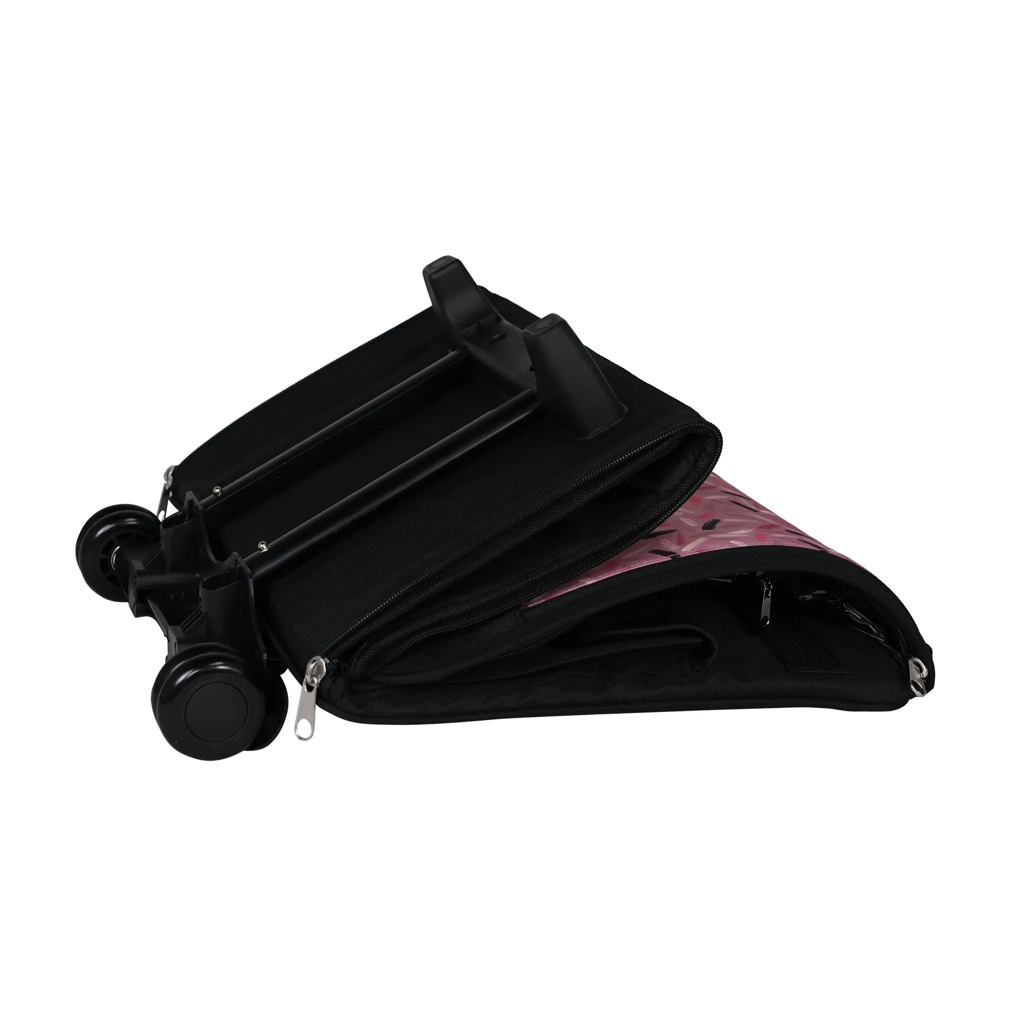 Everything Mary Collapsible Rolling Sewing Machine Tote - Premium Polyester Construction - Universal Fit - Portable with Dual Wheels and Telescoping Handle - Pink Abstract