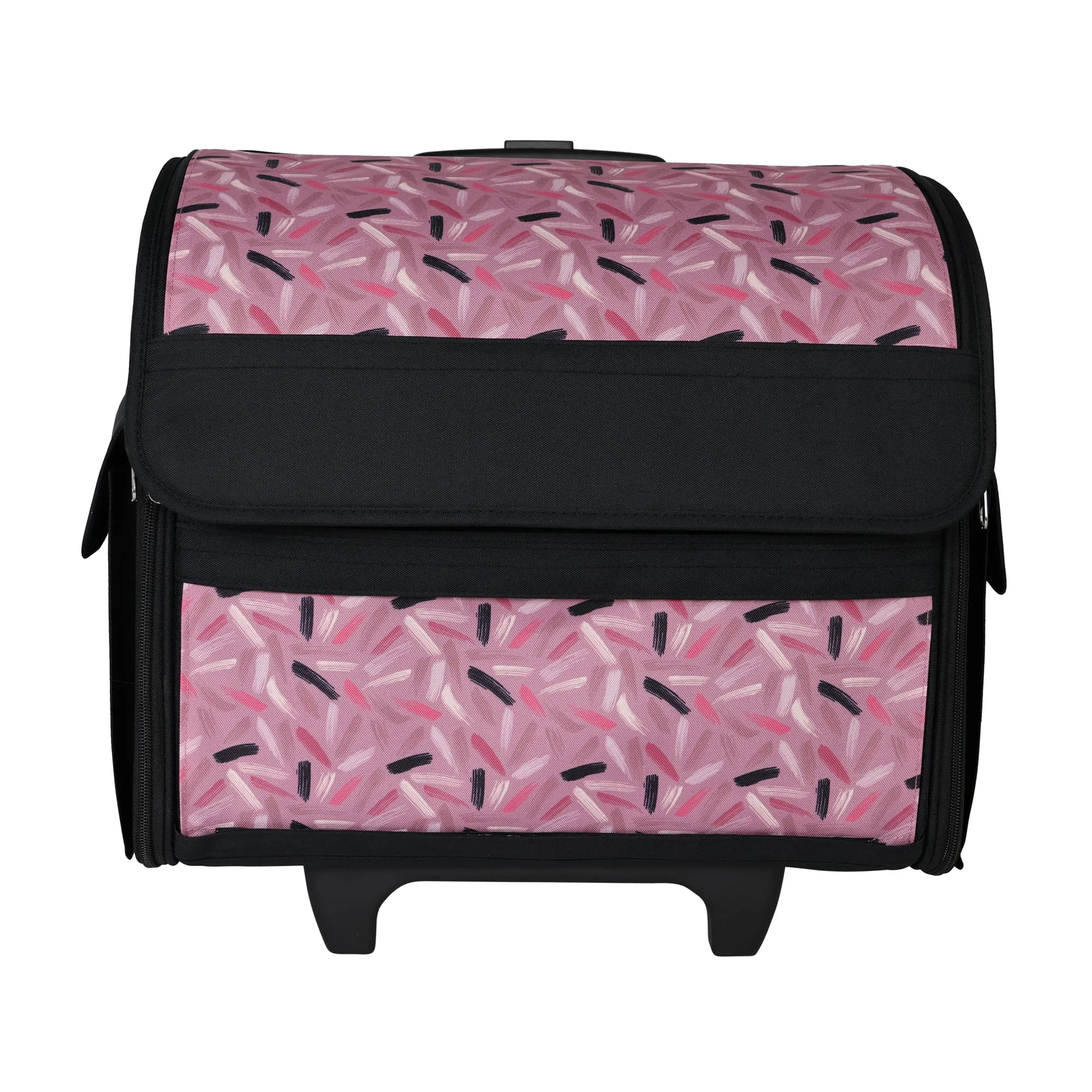Everything Mary Collapsible Rolling Sewing Machine Tote - Premium Polyester Construction - Universal Fit - Portable with Dual Wheels and Telescoping Handle - Pink Abstract