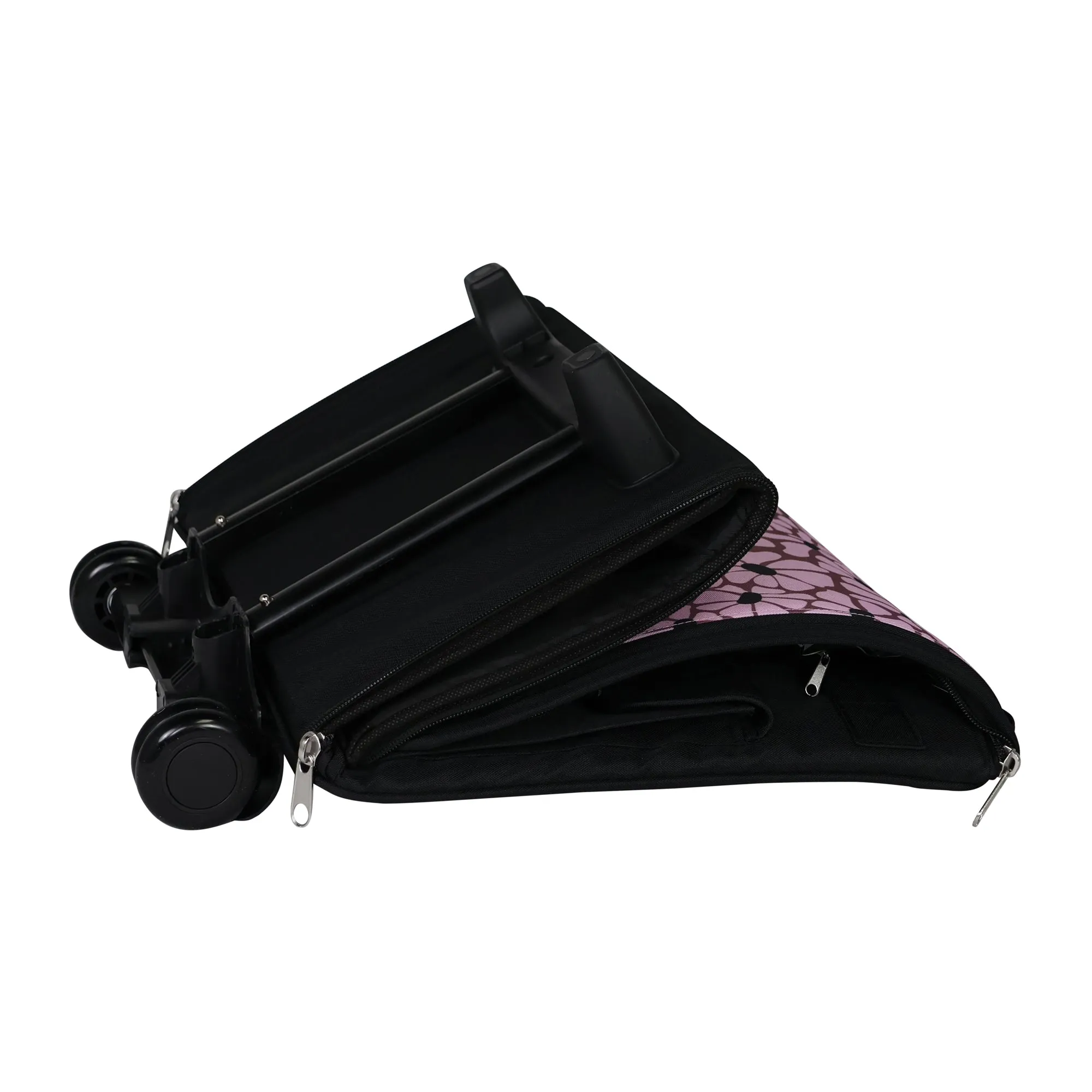 Everything Mary Collapsible Rolling Sewing Machine Tote - Premium Polyester Construction - Universal Fit - Portable with Dual Wheels and Telescoping Handle - Purple Floral