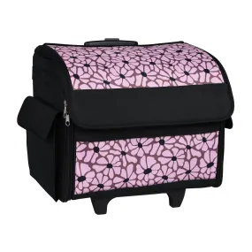 Everything Mary Collapsible Rolling Sewing Machine Tote - Premium Polyester Construction - Universal Fit - Portable with Dual Wheels and Telescoping Handle - Purple Floral