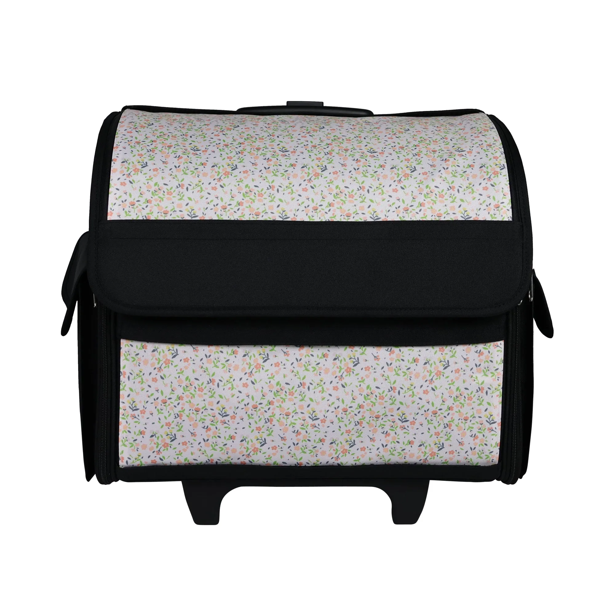 Everything Mary Collapsible Rolling Sewing Machine Tote - Premium Polyester Construction - Universal Fit - Portable with Dual Wheels and Telescoping Handle - Small Pastel Floral