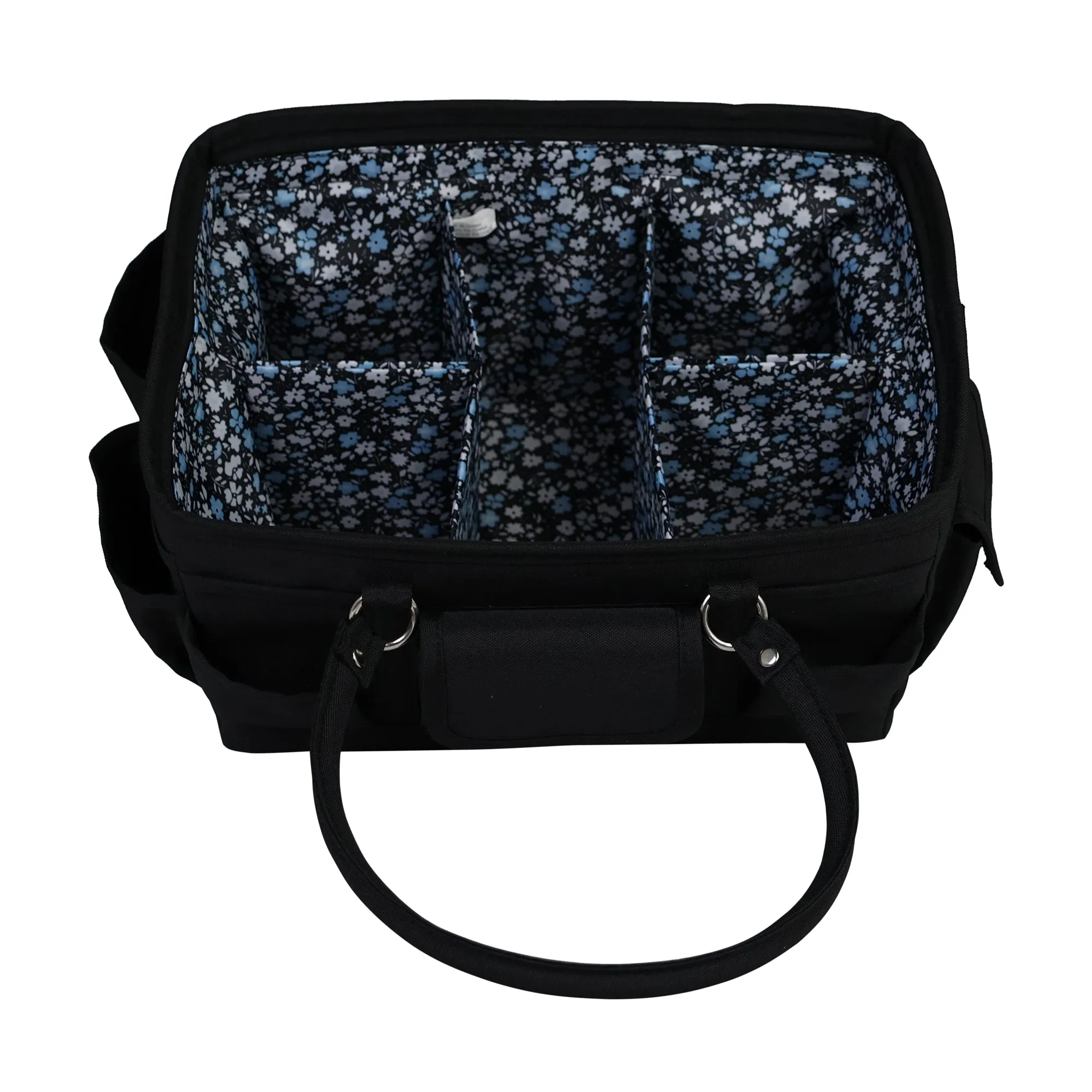 Everything Mary Deluxe Store and Tote - Craft Organizer and Storage Bag with 13 Pockets - Collapsible and Portable Art Supply Caddy for Sewing, Scrapbooking, Painting - Blue Floral