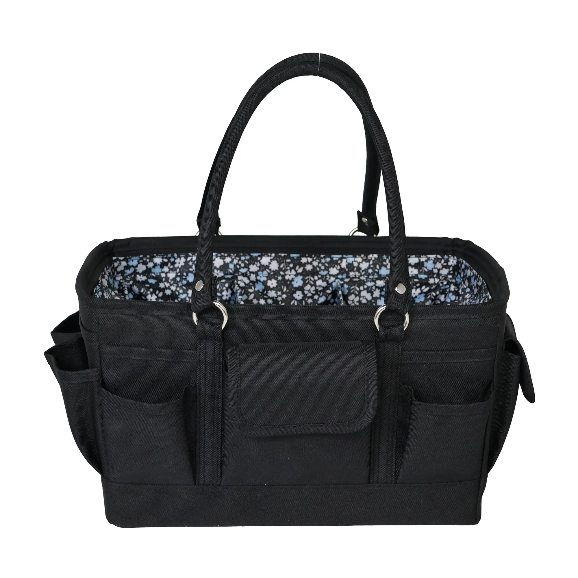 Everything Mary Deluxe Store and Tote - Craft Organizer and Storage Bag with 13 Pockets - Collapsible and Portable Art Supply Caddy for Sewing, Scrapbooking, Painting - Blue Floral