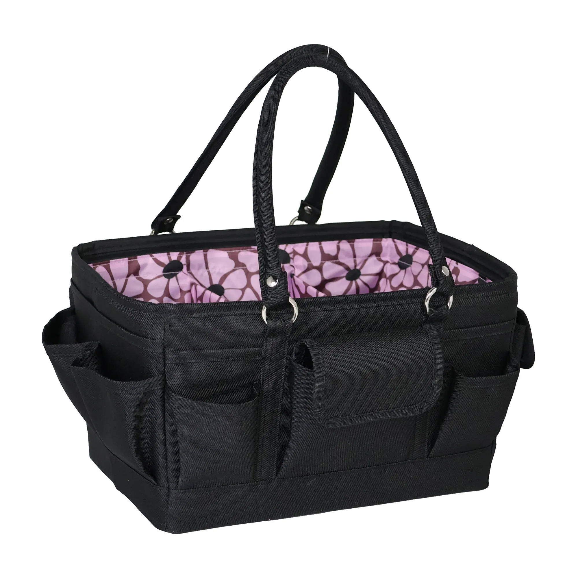 Everything Mary Deluxe Store and Tote - Craft Organizer and Storage Bag with 13 Pockets - Collapsible and Portable Art Supply Caddy for Sewing, Scrapbooking, Painting - Purple Floral