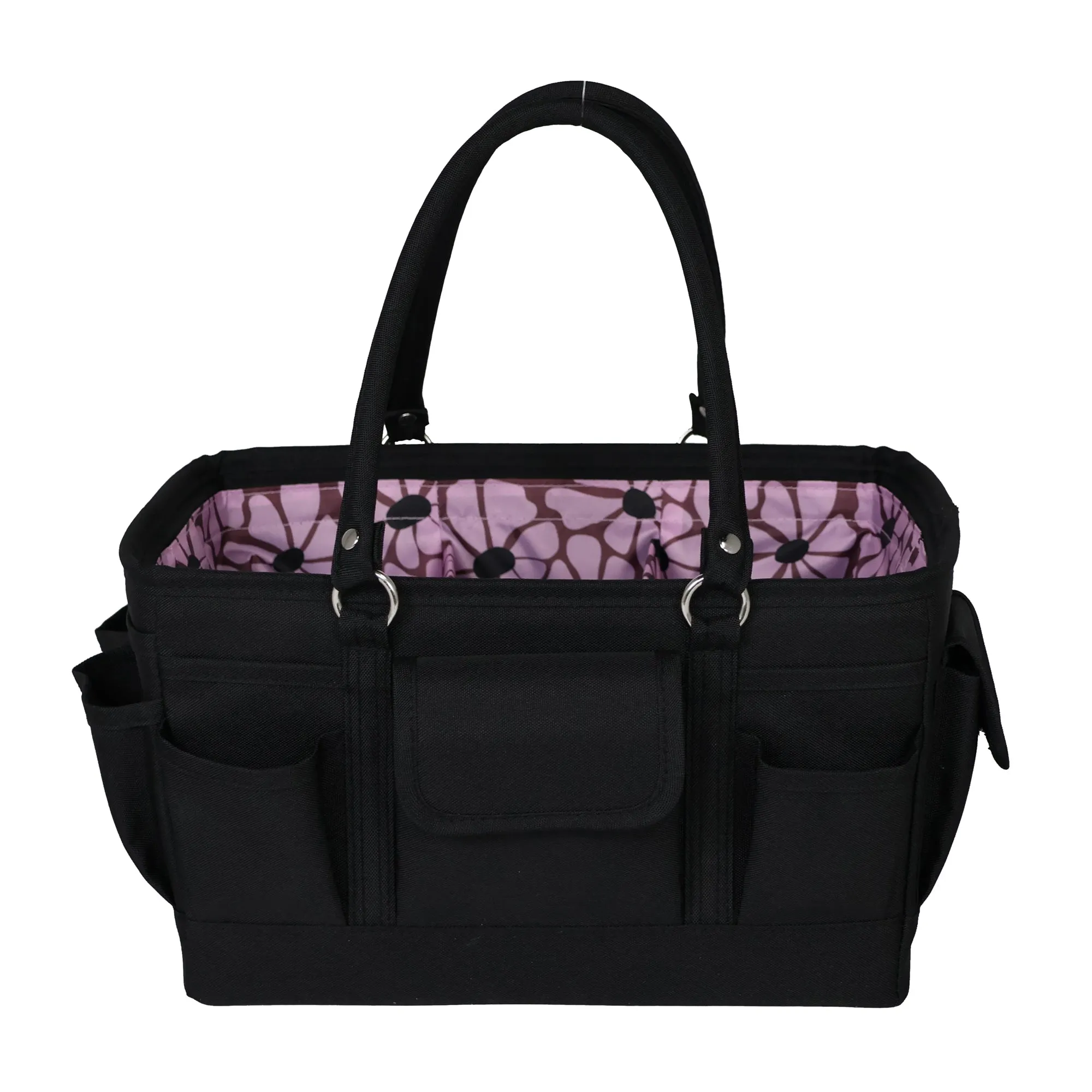 Everything Mary Deluxe Store and Tote - Craft Organizer and Storage Bag with 13 Pockets - Collapsible and Portable Art Supply Caddy for Sewing, Scrapbooking, Painting - Purple Floral