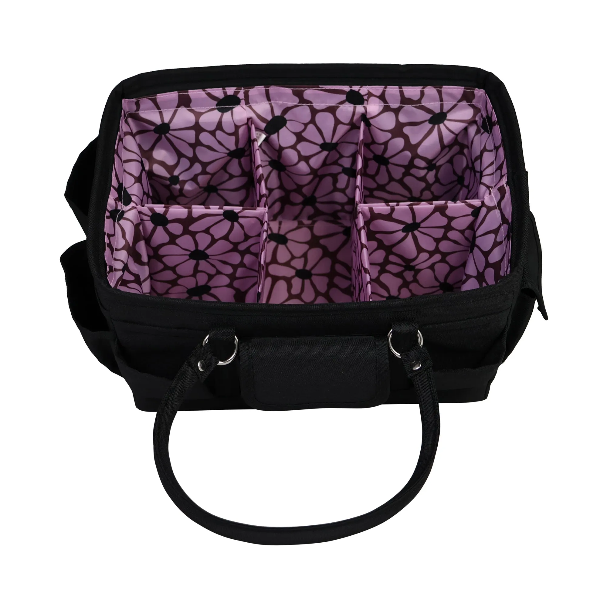 Everything Mary Deluxe Store and Tote - Craft Organizer and Storage Bag with 13 Pockets - Collapsible and Portable Art Supply Caddy for Sewing, Scrapbooking, Painting - Purple Floral