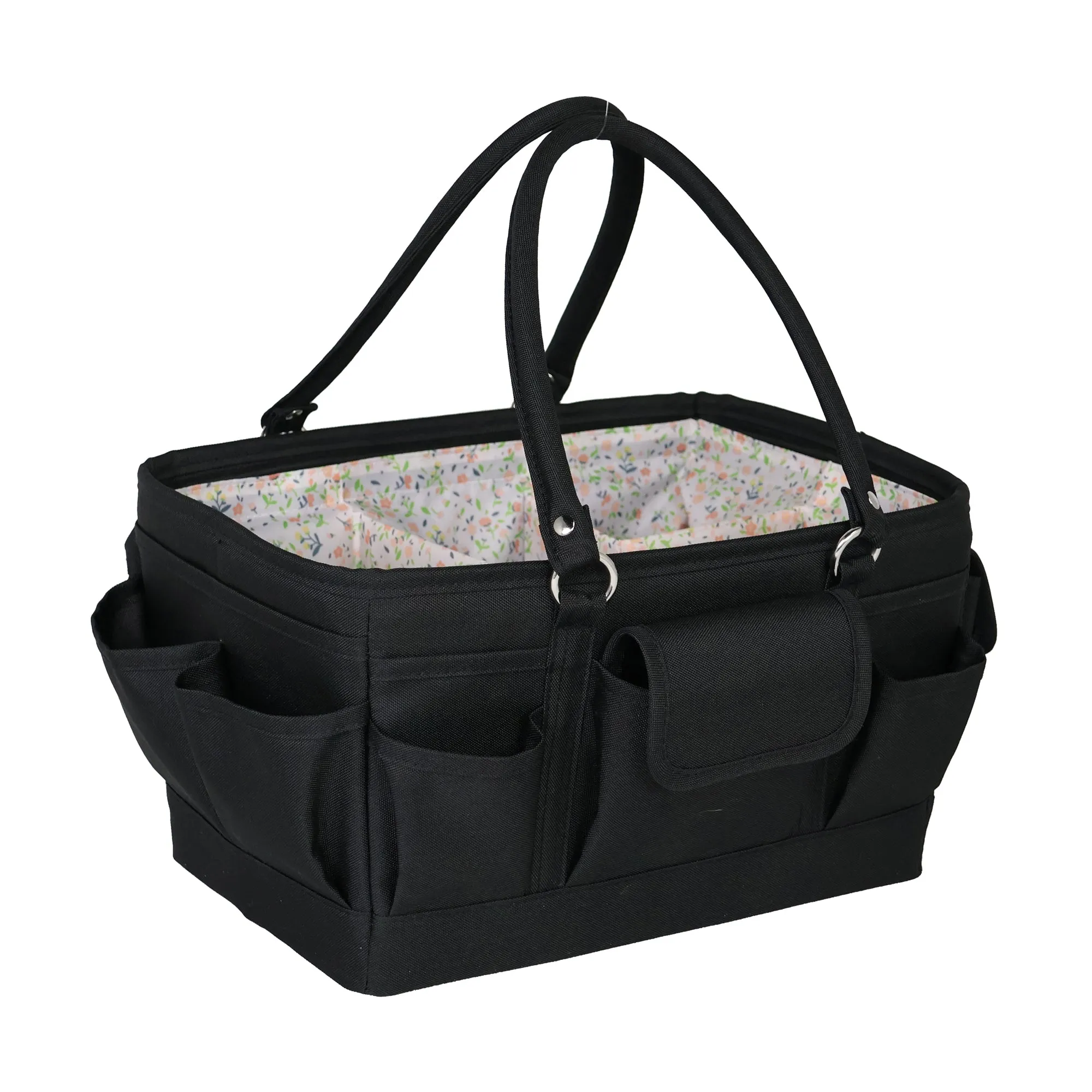 Everything Mary Deluxe Store and Tote - Craft Organizer and Storage Bag with 13 Pockets - Collapsible and Portable Art Supply Caddy for Sewing, Scrapbooking, Painting - Small Pastel Floral