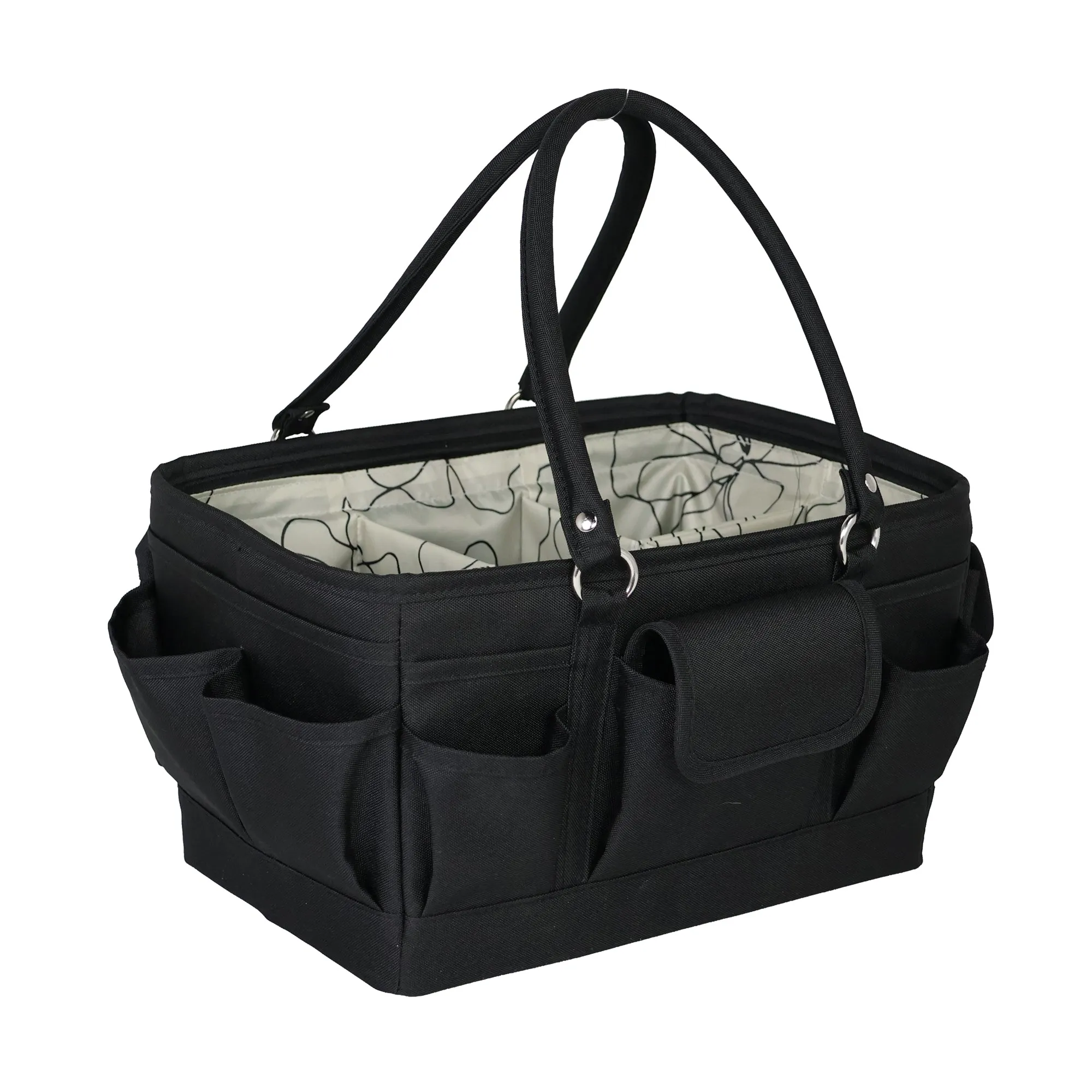 Everything Mary Deluxe Store and Tote - Craft Organizer and Storage Bag with 13 Pockets - Collapsible and Portable Art Supply Caddy for Sewing, Scrapbooking, Painting -Tan Line Floral