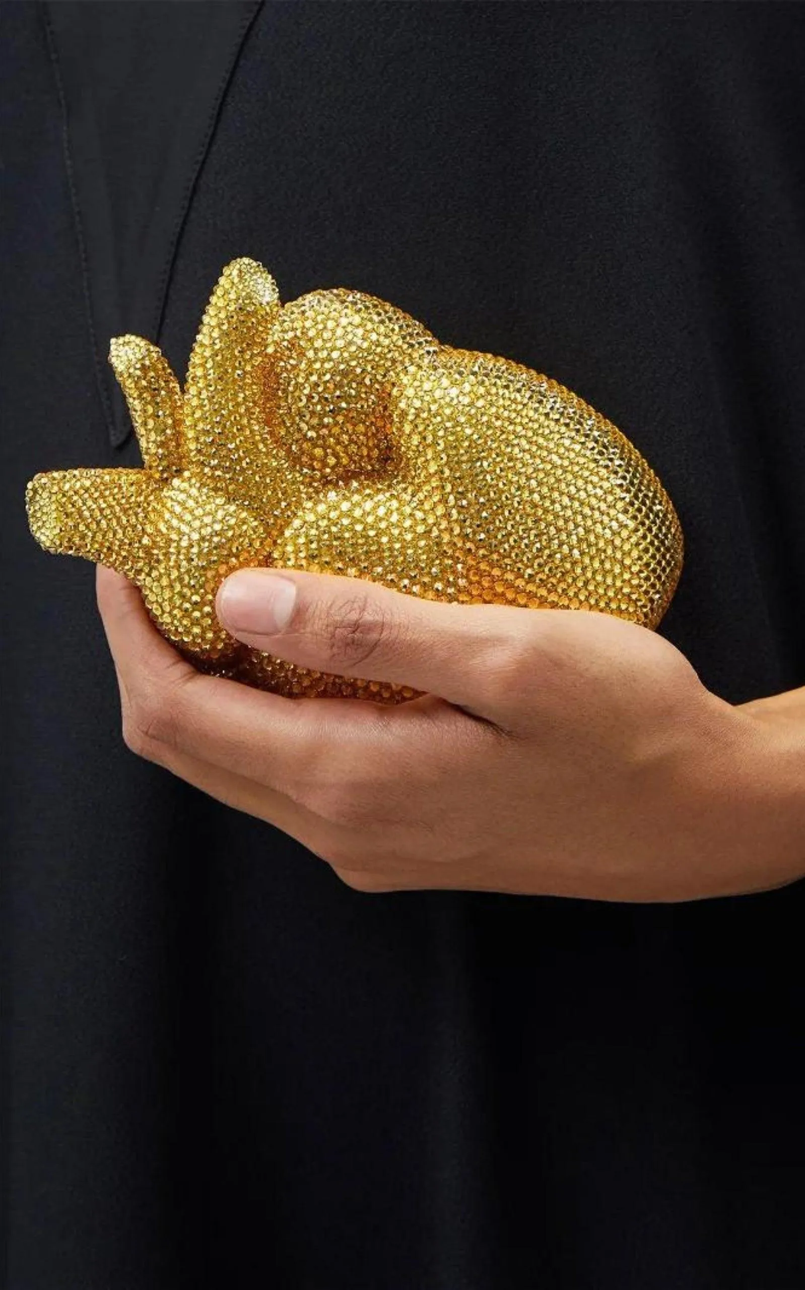 Gold Broadway Heart Crystal-Embellished Clutch Bag