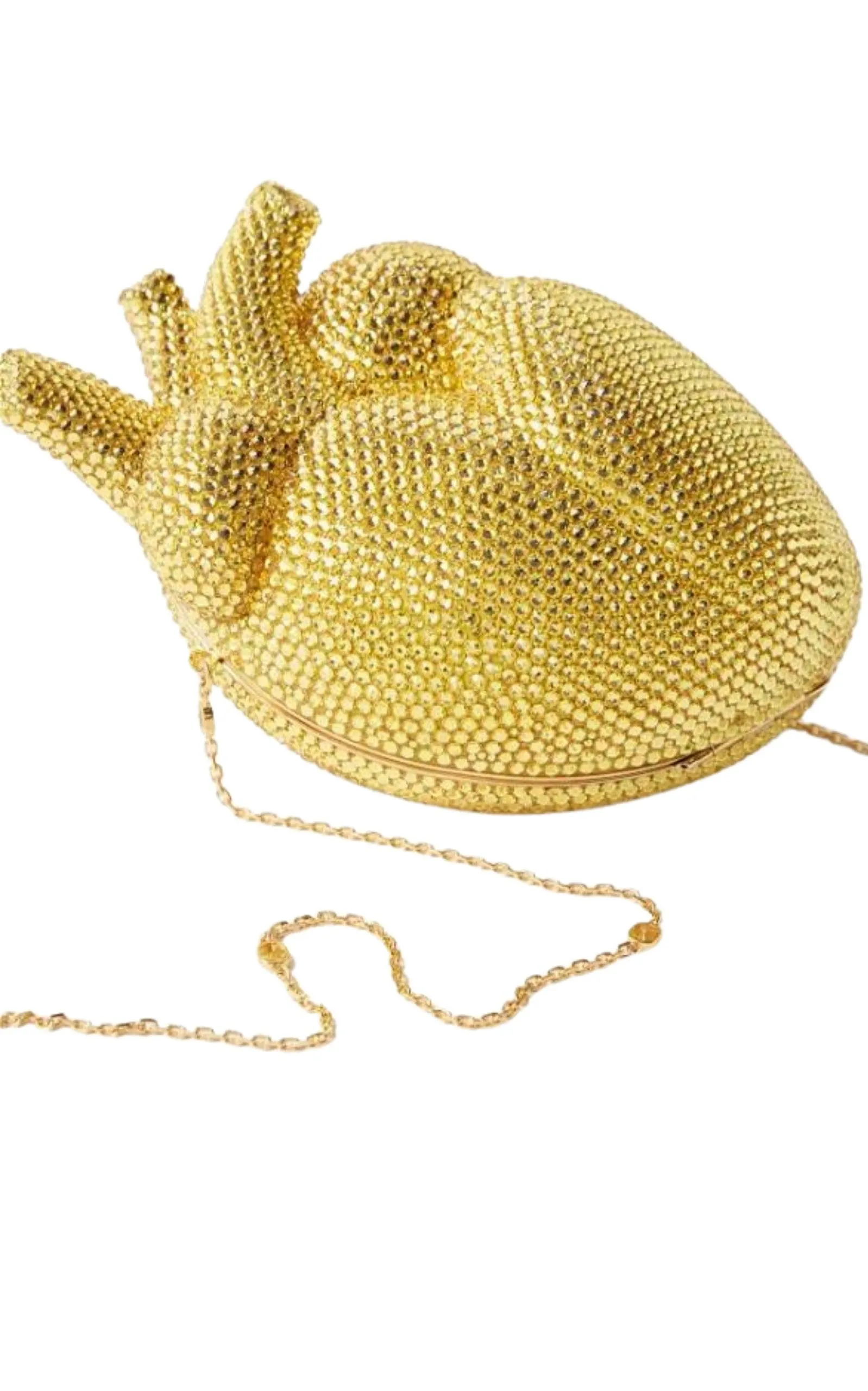 Gold Broadway Heart Crystal-Embellished Clutch Bag