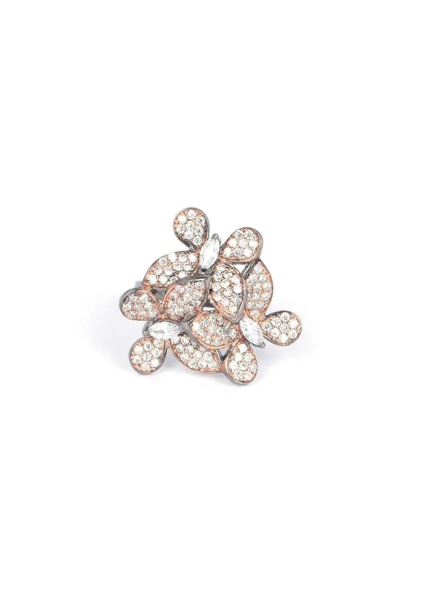 Gunmetal Grey Stone And Crystal Studded Ring In Butterfly Pattern Online - Kalki Fashion