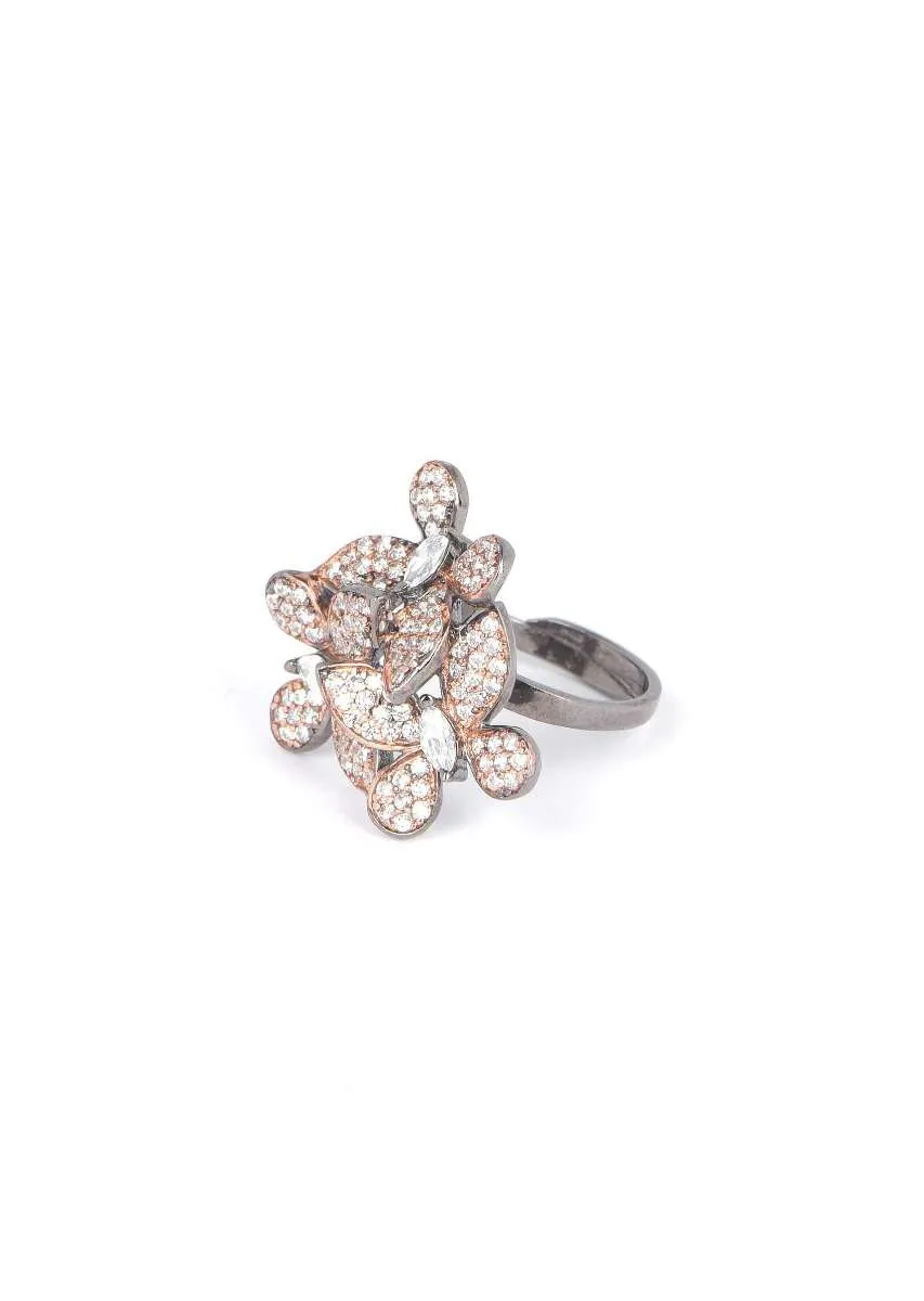 Gunmetal Grey Stone And Crystal Studded Ring In Butterfly Pattern Online - Kalki Fashion