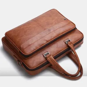 Large Capacity Waterproof PU Leather Laptop Shoulder Bag