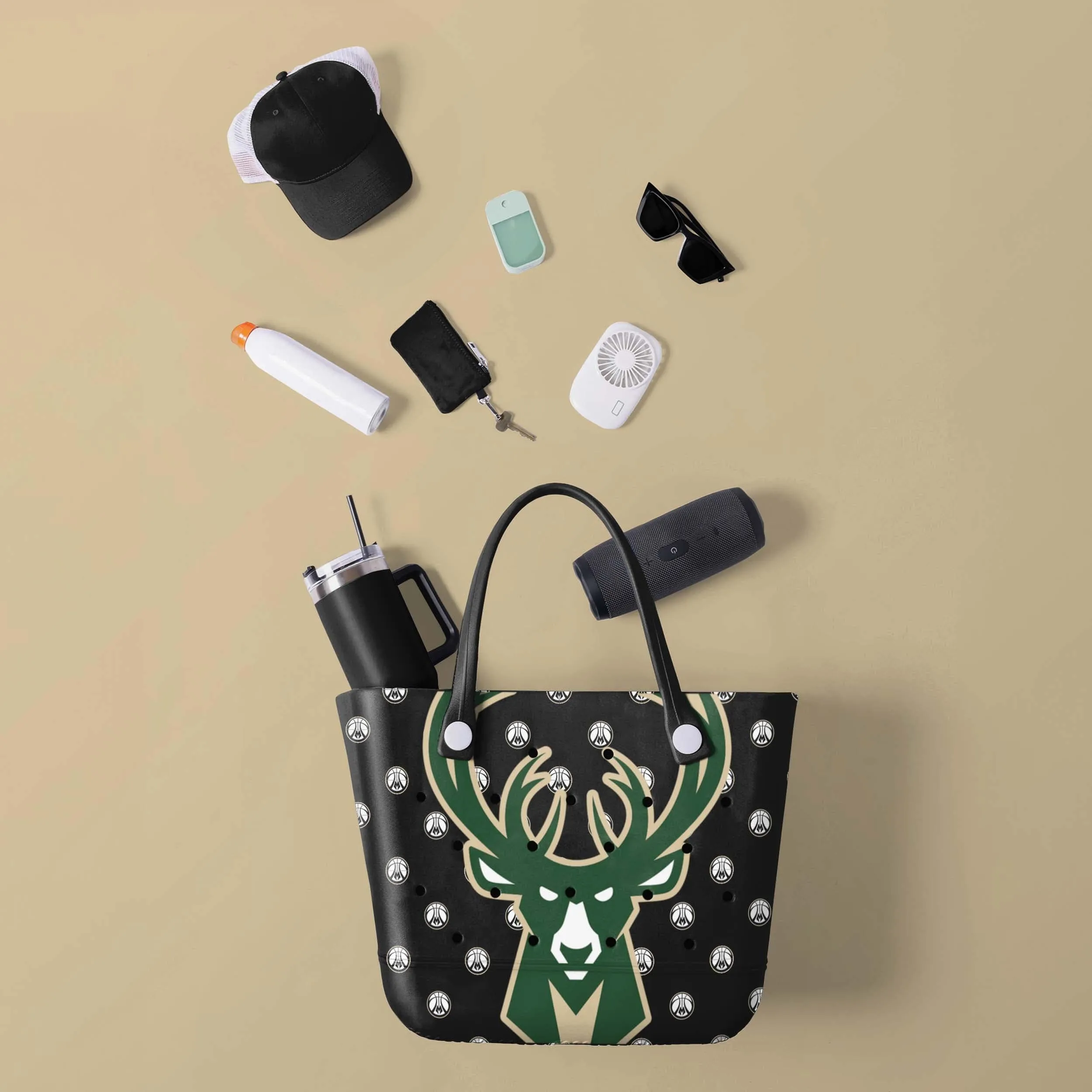 Milwaukee Bucks NBA Big Logo Mini Print Tailgate Tote Bag (PREORDER - SHIPS LATE JANUARY)
